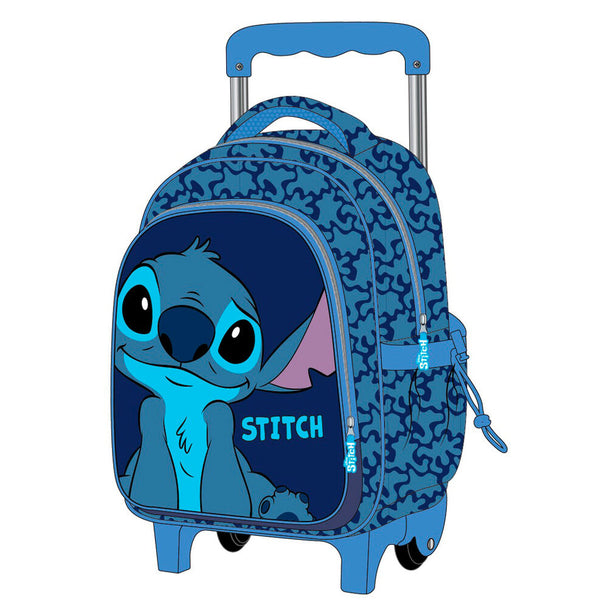 Trolley Disney Stitch 31 cm avec poignée télescopique et roulettes, design coloré pour enfants.