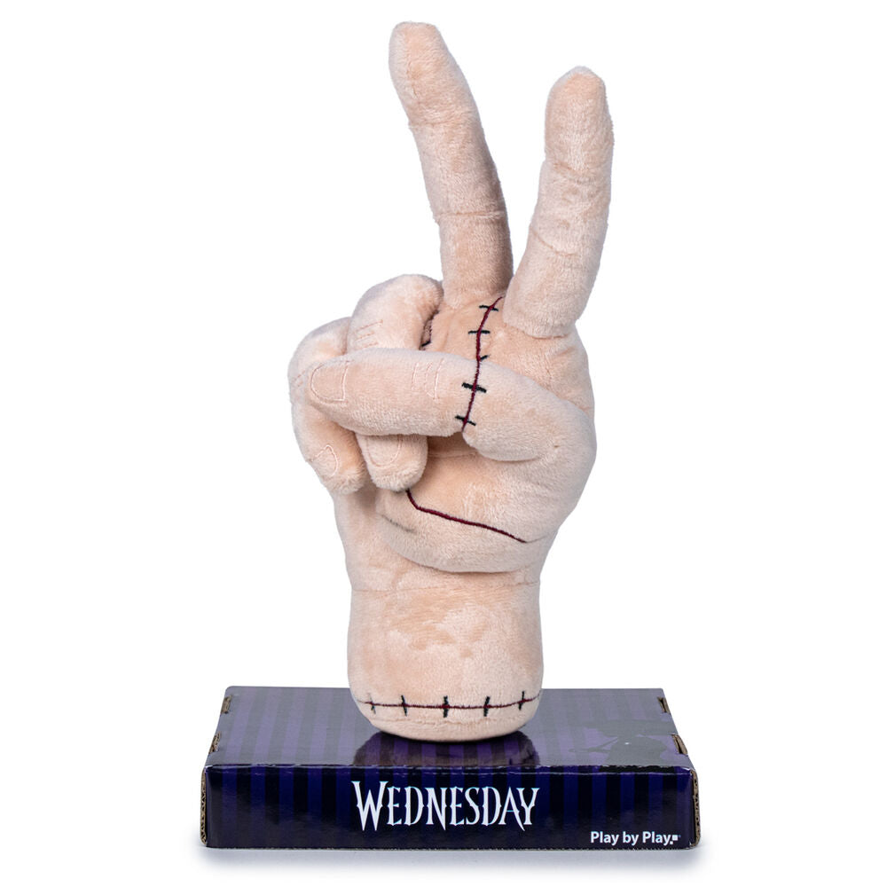 Peluche Wednesday Thing NETFLIX en position assise sur fond blanc, 25 cm