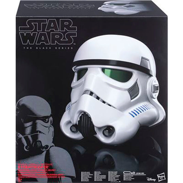 Vue latérale du casque R1 Stormtrooper Impérial HASBRO montrant les fonctionnalités électroniques intégrées