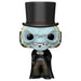 Vue rapprochée de la figurine Funko POP Haunted Mansion Hatbox Ghost avec détails précis et couleurs vives