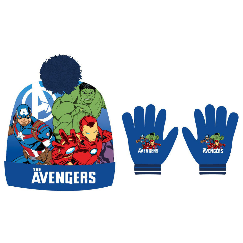 Set bonnet et gants Marvel Avengers aux couleurs et logos officiels, parfait pour l'hiver.