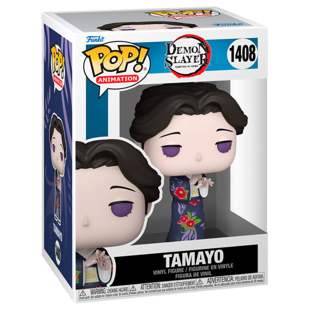 Figurine Funko POP Tamayo de Demon Slayer Kimetsu no Yaiba vue de face avec détails colorés et boîte vitrine