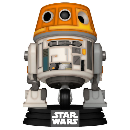 Vue rapprochée de la figurine Funko POP Ahsoka C1-10P Star Wars avec détails colorés et boîte transparente