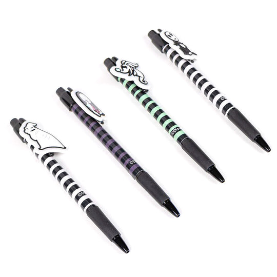 Set de 4 stylos Disney Nightmare Before Christmas avec motifs Jack Skellington et compagnons sur fond blanc