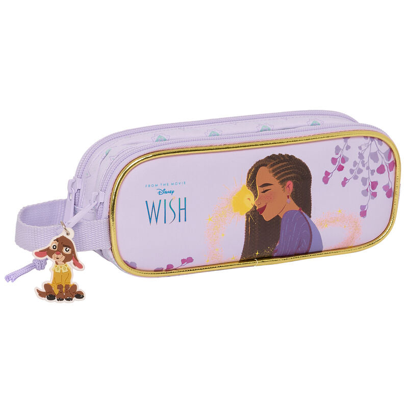 Trousse double Disney Wish SAFTA vue de face avec deux compartiments zippés et design coloré