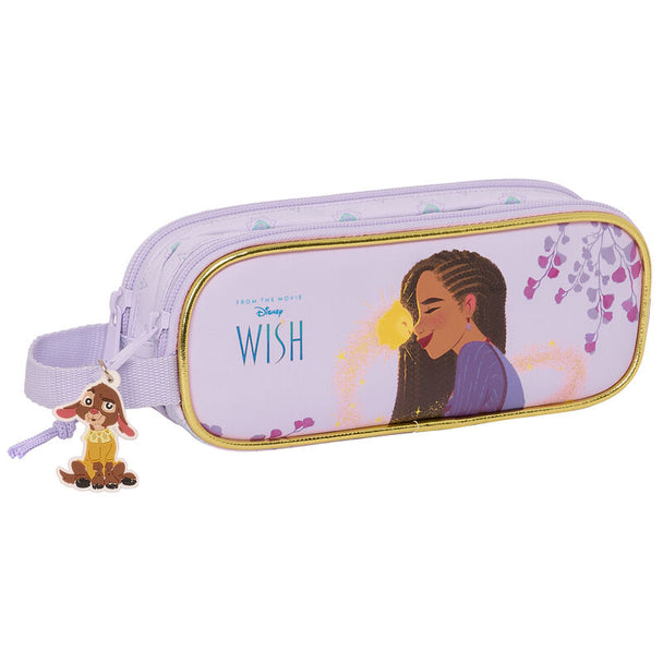 Trousse double Disney Wish SAFTA vue de face avec deux compartiments zippés et design coloré