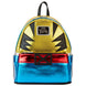 Vue de face du sac à dos Loungefly Wolverine Marvel X-Men en simili cuir métallisé avec détails brillants