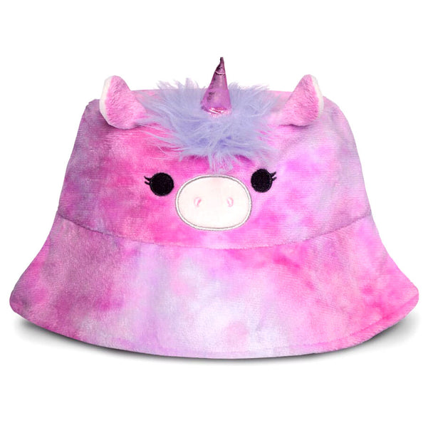Chapeau seau Squishmallows Lola en fourrure teddy douce avec broderie visible sur le devant