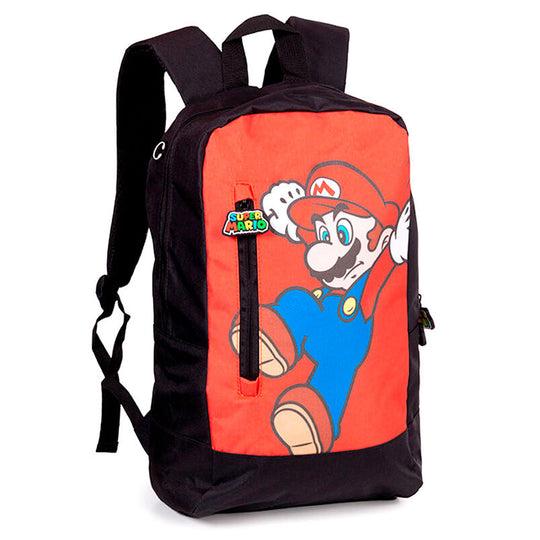 Vue latérale du sac à dos Mario Super Mario Bros montrant les bretelles ajustables et la fermeture zippée