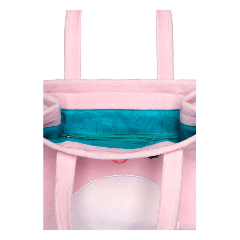 Vue d’ensemble du sac tote bag Squishmallows Cailey montrant sa texture pelucheuse et ses anses robustes