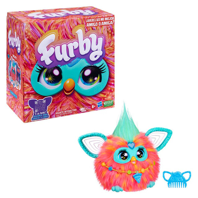Détail de la tête de Furby avec yeux lumineux et oreilles mobiles