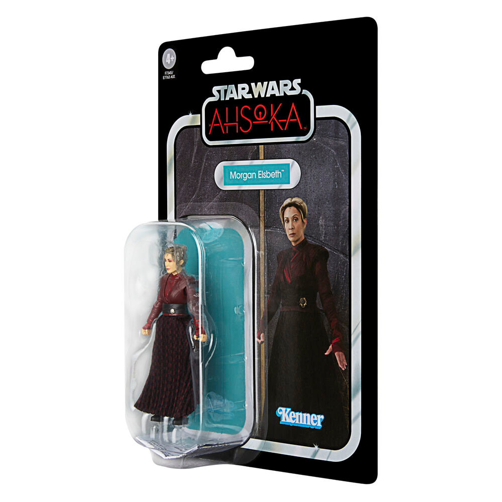 Figurine Star Wars Ahsoka en pose d'action avec accessoires sur fond blanc