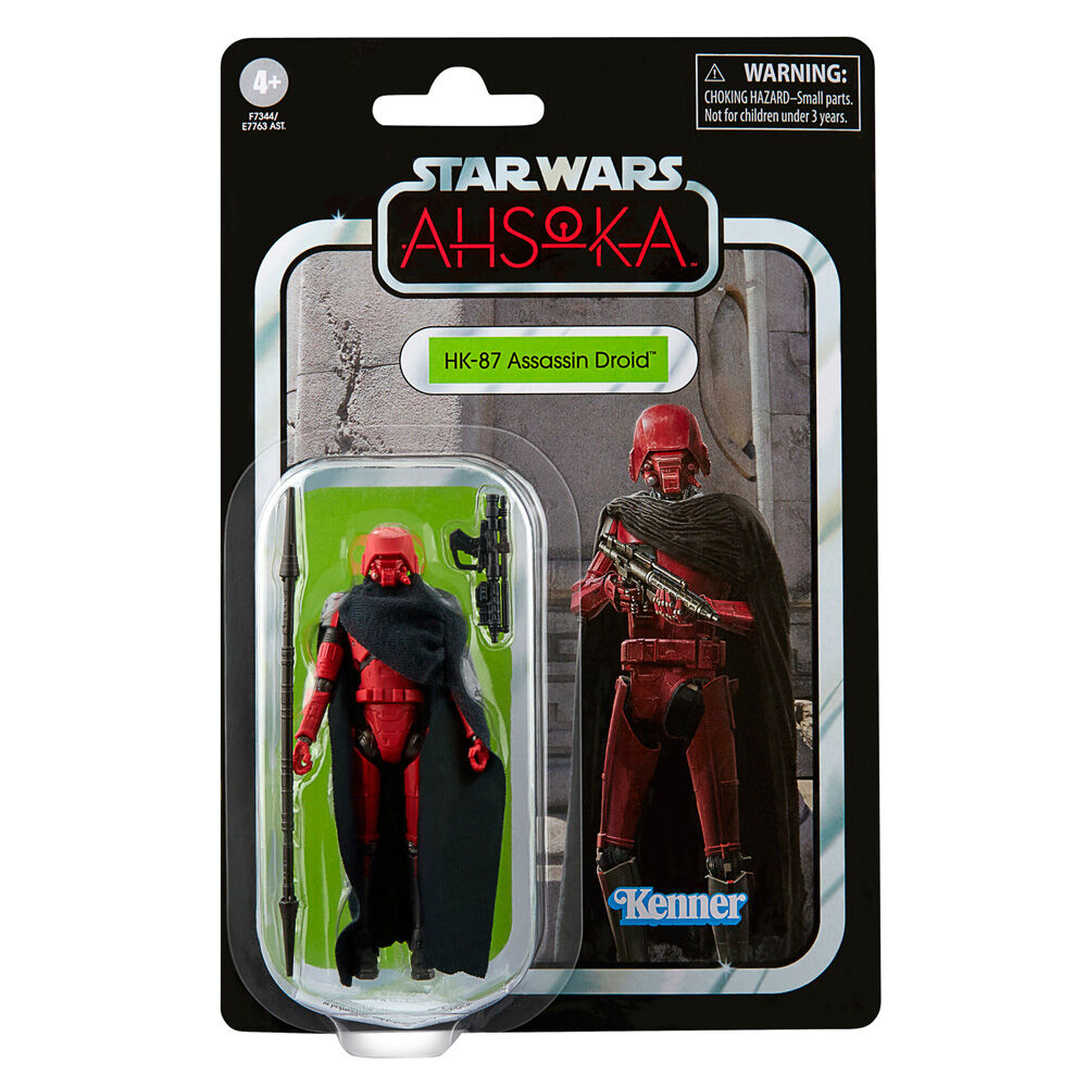 Figurine articulée Star Wars Ahsoka HK-87 Droid Assassin vue de face avec accessoires
