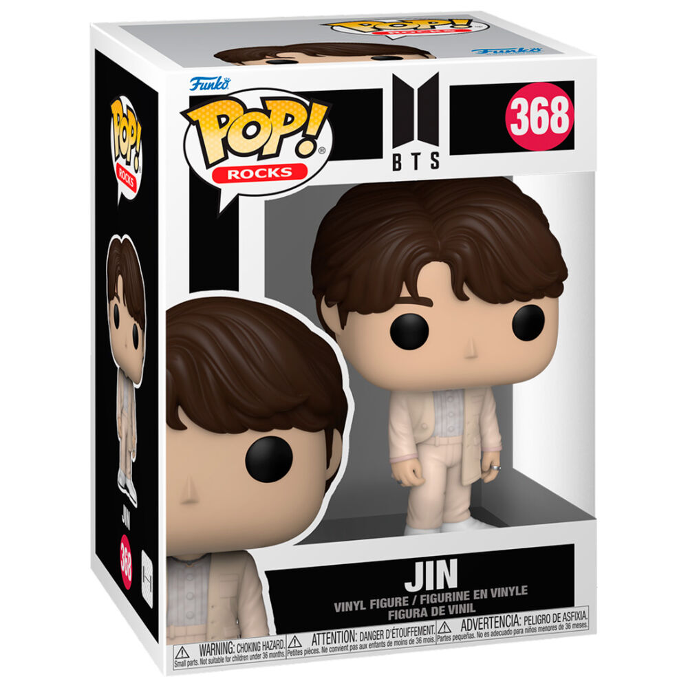 Figurine Funko POP BTS Jin en vinyle de 9 cm dans sa boîte vitrine transparente, vue de face
