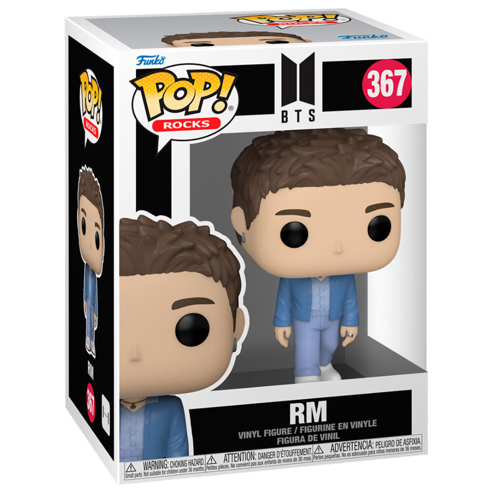 Détail de la figurine Funko POP BTS RM montrant les traits caractéristiques et les couleurs vives