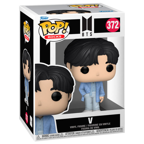 Emballage de la figurine Funko POP BTS V avec logo officiel FUNKO et design coloré
