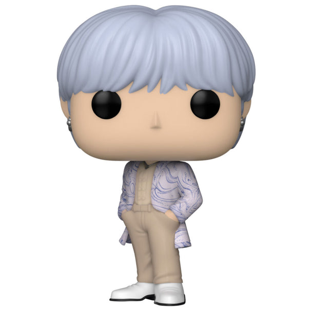 Figurine Funko POP de BTS Suga en vinyle de 9 cm avec détails soignés présentée dans sa boîte vitrine