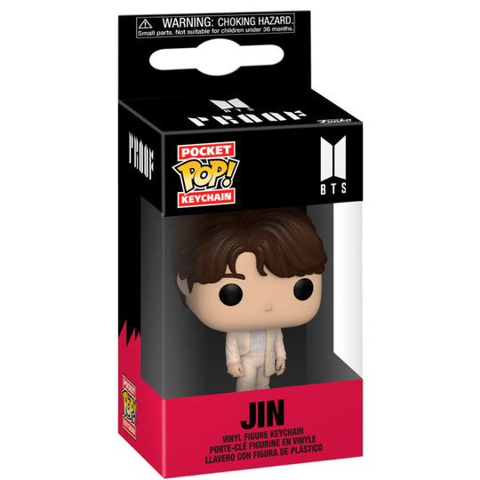 Porte-clés Pocket POP BTS Jin Funko avec figurine détaillée sur fond blanc