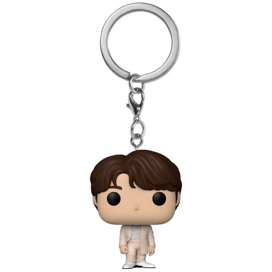 Vue rapprochée du porte-clés BTS Jin Funko montrant les détails de la figurine