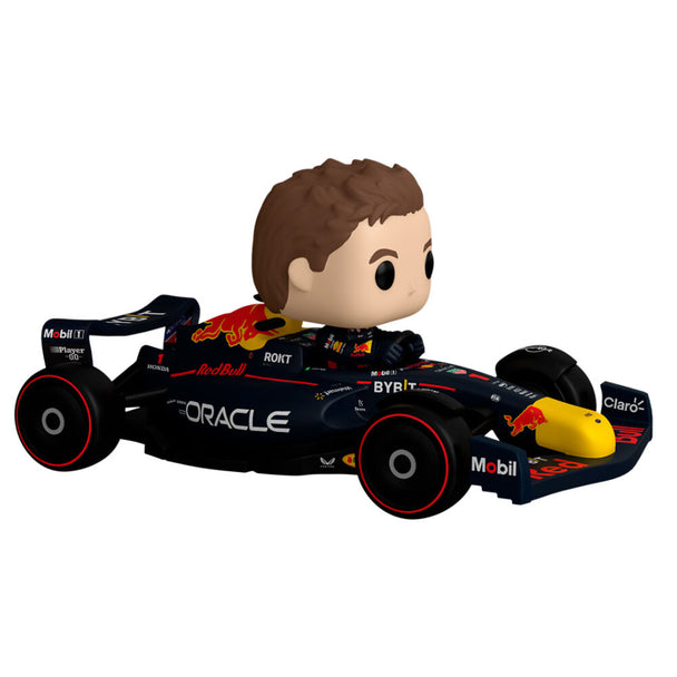Figurine POP Max Verstappen en tenue de course F1, vue de face avec casque et combinaison détaillée