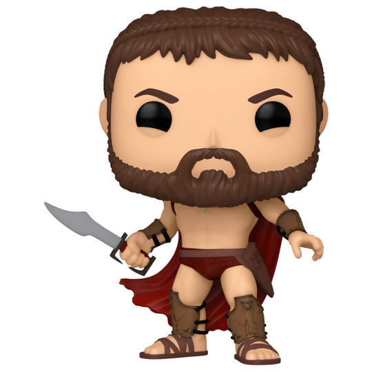 Vue rapprochée de la figurine Funko POP Leonidas 300 avec détails précis et packaging collector