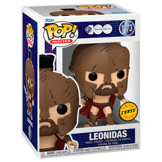 Boîte vitrine de la figurine Funko POP Leonidas 300 avec logo Warner Bros et édition 100 ans