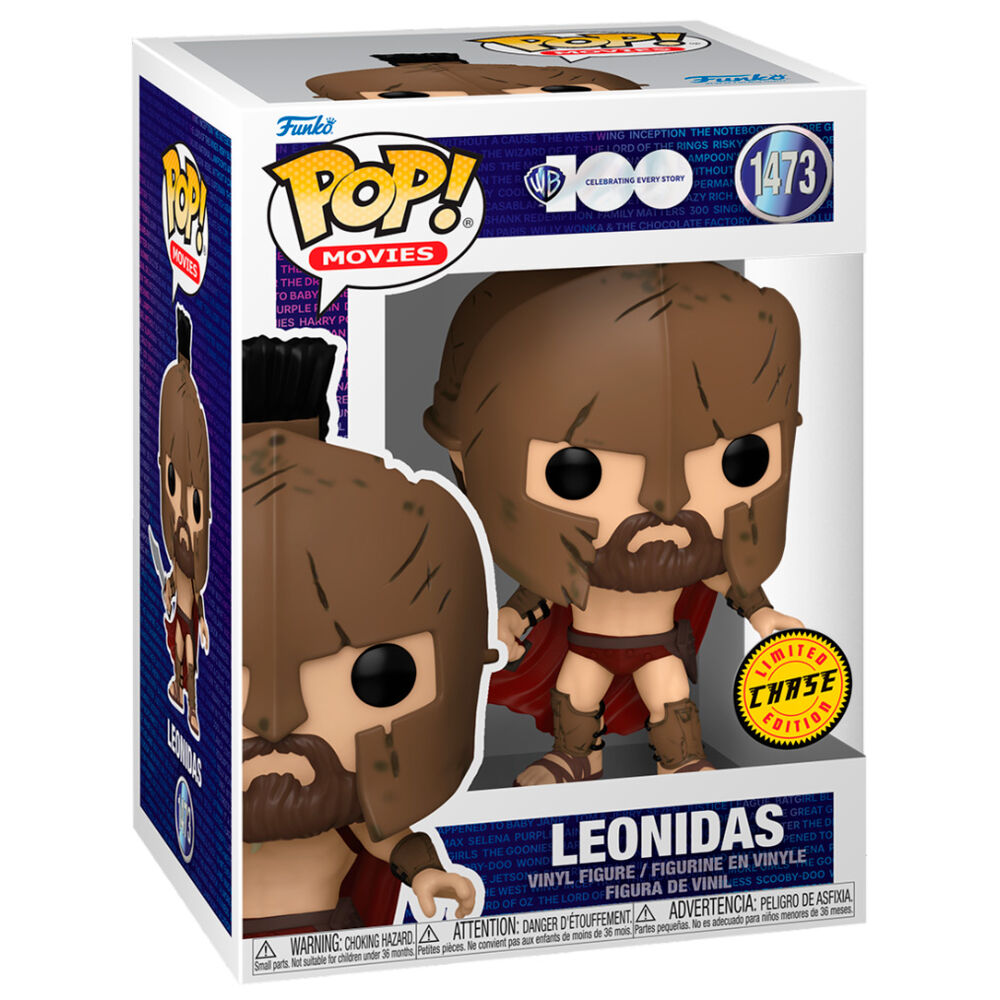 Vue rapprochée de la figurine Funko POP 300 Leonidas Chase montrant les détails et la boîte collector Warner Bros