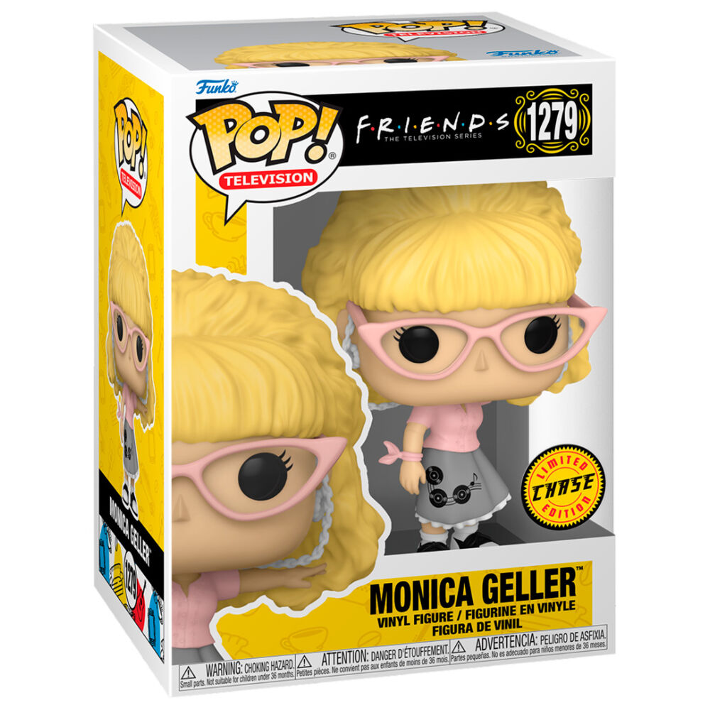 Packaging fenêtre de la figurine Funko POP Monica Geller avec logo Friends visible