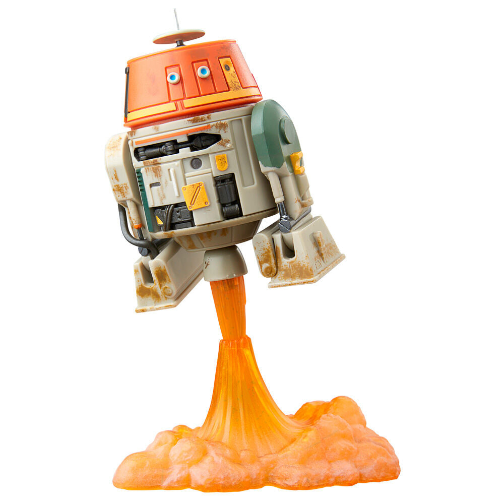 Accessoires inclus posés à côté de la figurine Chopper C1-10P de 15 cm