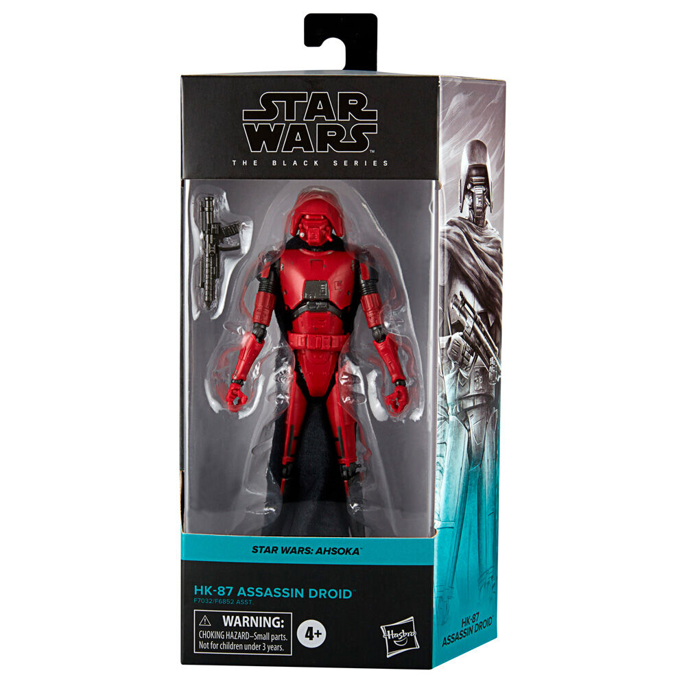 Zoom sur la tête de la figurine HK-87 Assasin Droid montrant ses traits caractéristiques et sa peinture soignée