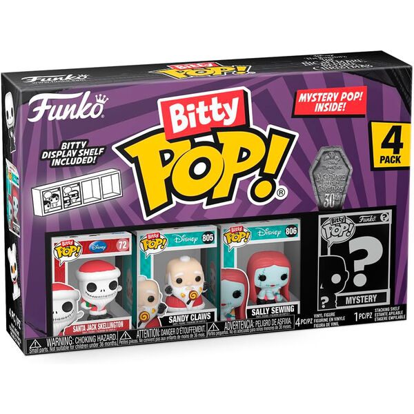 Blister 4 figurines Bitty POP Disney Nightmare Before Christmas avec Jack en Père Noël en boîtier acrylique