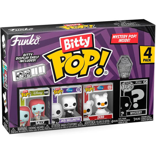 Blister de 4 figurines Bitty POP FUNKO avec Sally de Nightmare Before Christmas en coffret rigide transparent