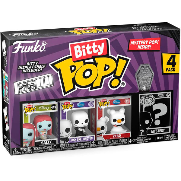 Blister de 4 figurines Bitty POP FUNKO avec Sally de Nightmare Before Christmas en coffret rigide transparent