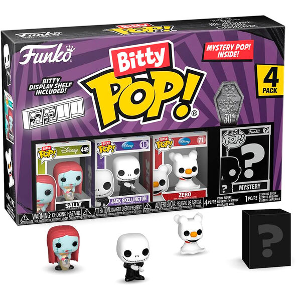Packaging du blister 4 figures Bitty POP Disney avec illustrations colorées et logo FUNKO