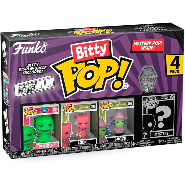 Blister de 4 figurines Bitty POP FUNKO Disney Nightmare Before Christmas avec Oogie Boogie visible