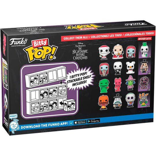 Zoom sur la figurine Bitty POP du Pumpkin King de Nightmare Before Christmas dans son boîtier acrylique.