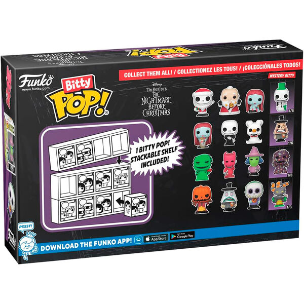 Zoom sur la figurine Bitty POP du Pumpkin King de Nightmare Before Christmas dans son boîtier acrylique.