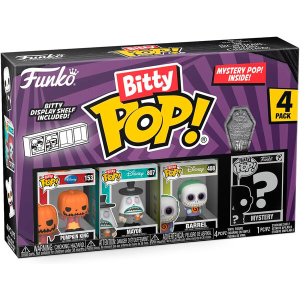Blister contenant 4 figurines Bitty POP FUNKO Disney Nightmare Before Christmas Pumpkin King, vue d'ensemble.