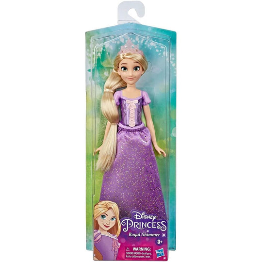 Poupée Raiponce Disney Royal Shimmer posée sur fond clair avec lumière mettant en valeur ses couleurs