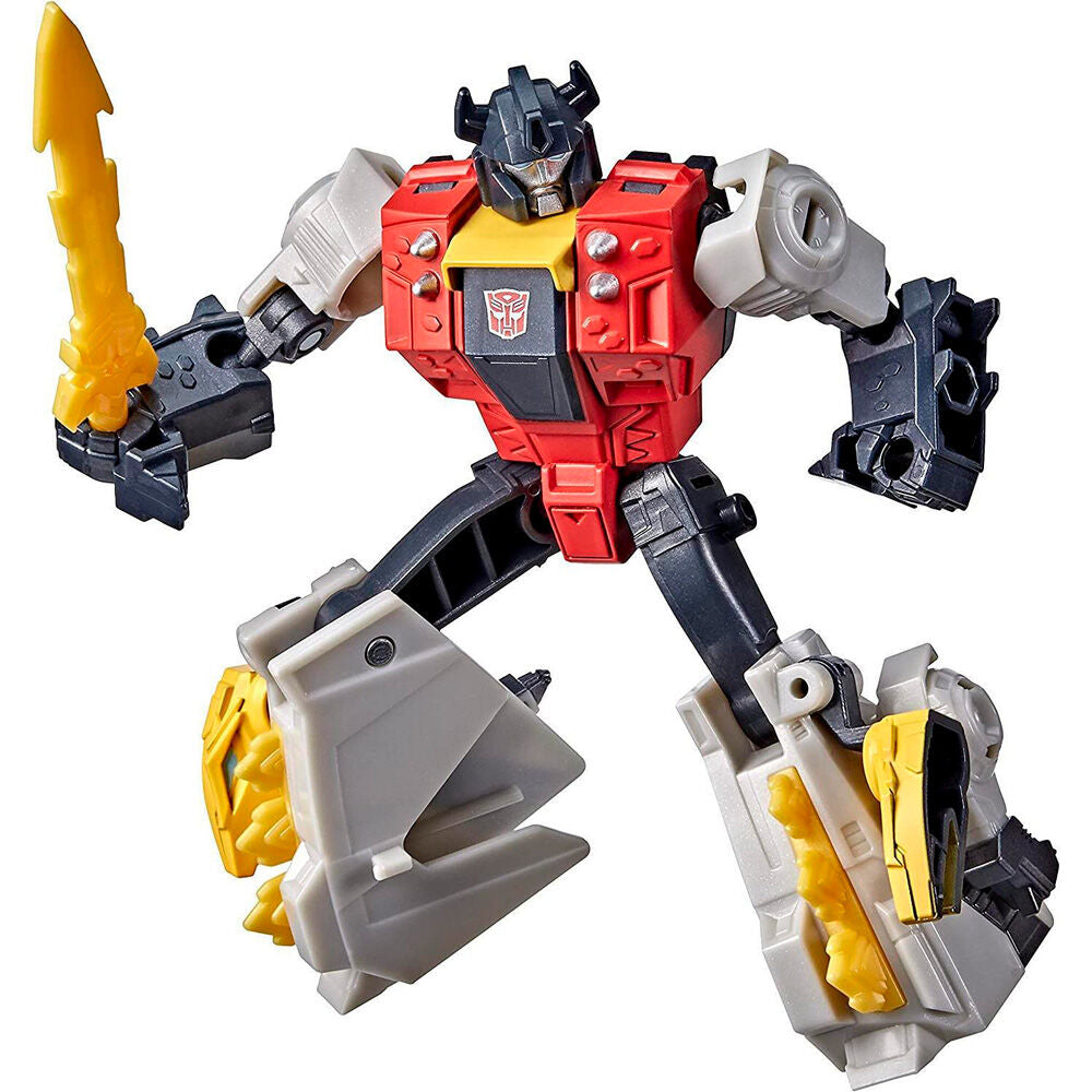 Vue latérale d'une figurine Transformers Cyberverse montrant ses mécanismes de transformation