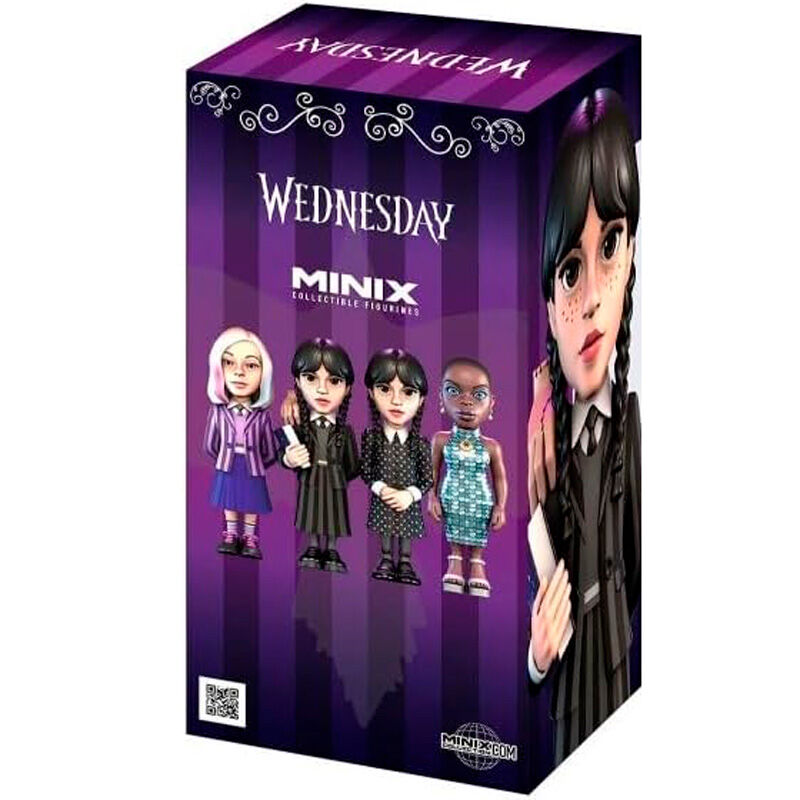 Présentation de la figurine Minix Wednesday et Thing sur une étagère décorative