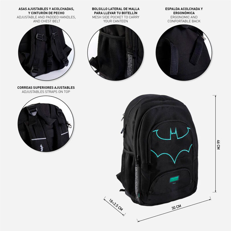 Vue latérale du sac à dos Batman CERDÁ mettant en avant sa robustesse et design