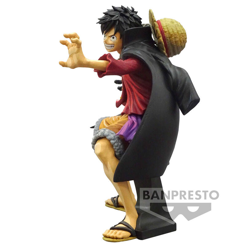 Profil gauche de la figurine Monkey D Luffy en costume Wanokuni II BANPRESTO