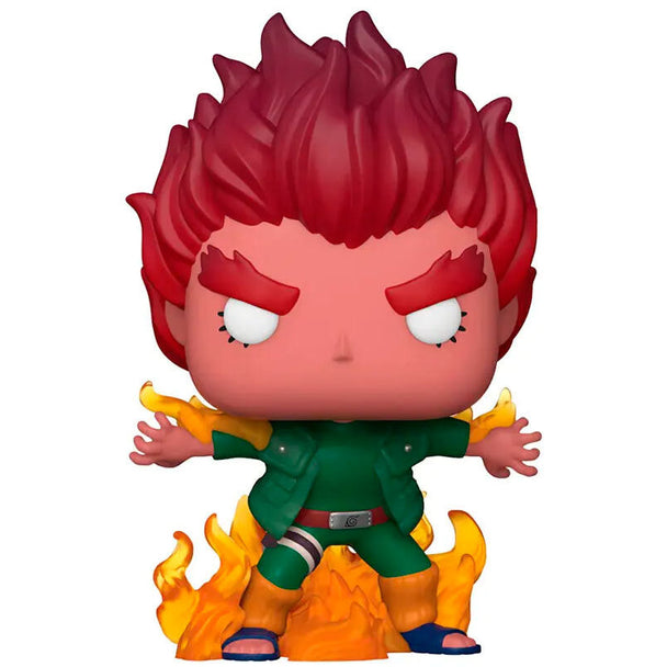Zoom sur les détails de la figurine Funko POP de Might Guy, montrant son costume vert distinctif et son expression dynamique.