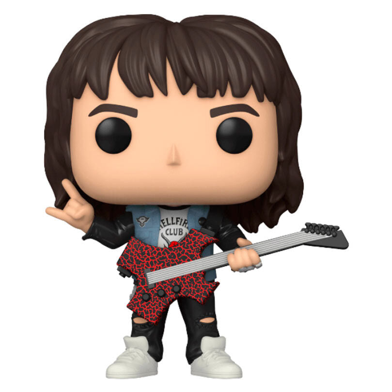 Figurine Funko POP exclusive de 9 cm représentant Eddie de Stranger Things dans sa boîte vitrine