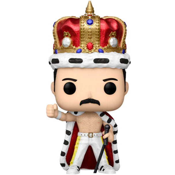Vue rapprochée de la figurine Funko POP Freddie Mercury avec détails précis et packaging original.