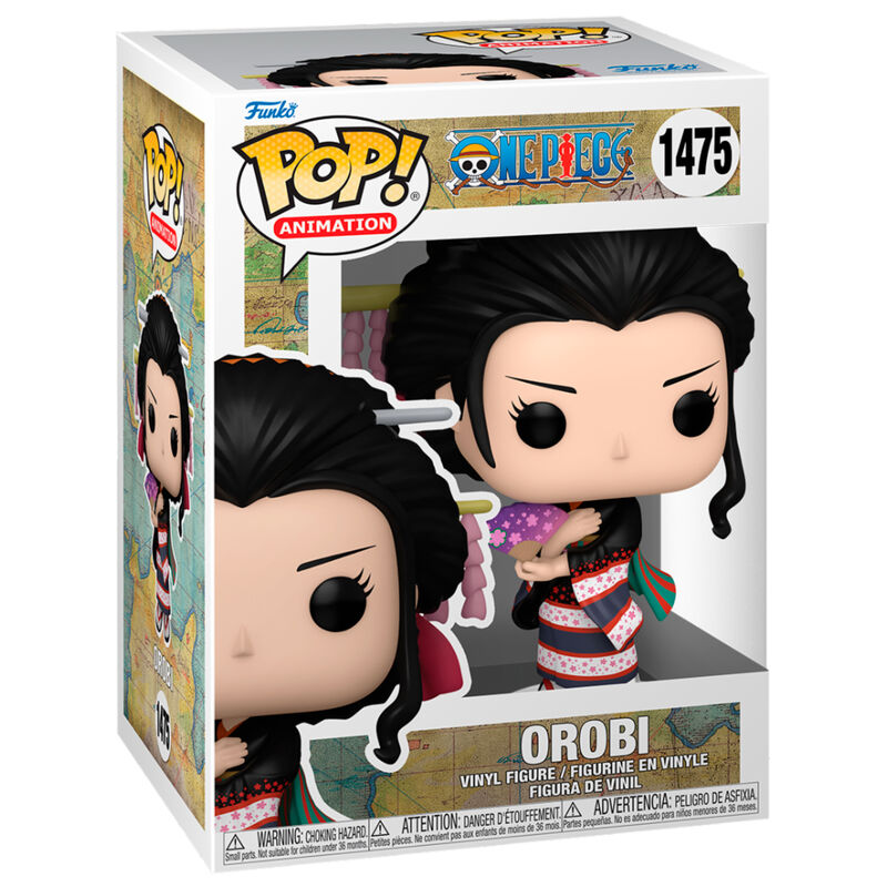 Figurine Funko POP Orobi de One Piece vue de face dans sa boîte vitrine transparente
