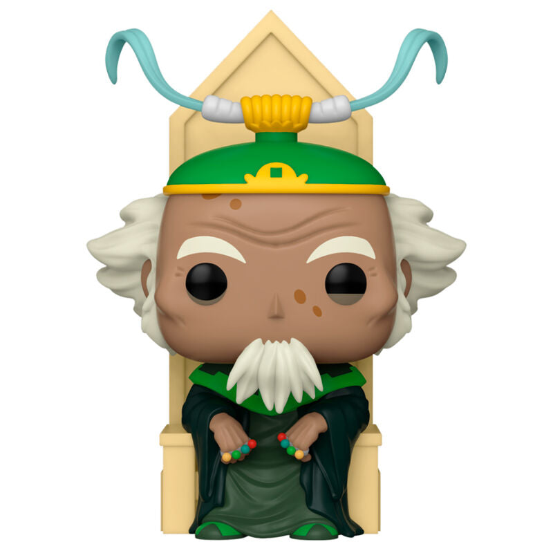 Vue rapprochée de la figurine POP King Bumi montrant les détails du visage et la posture dynamique dans son emballage officiel FUNKO
