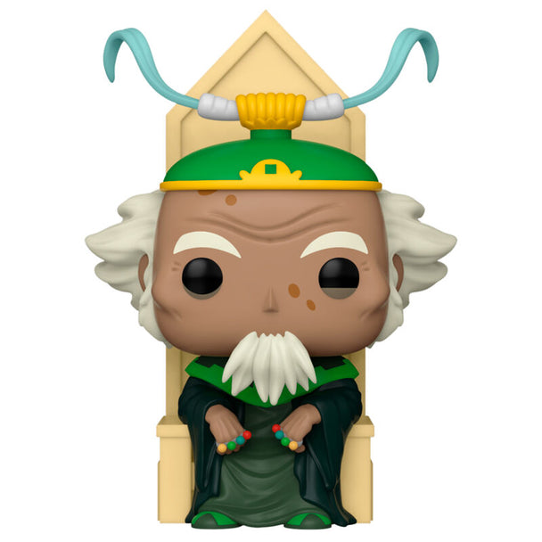 Vue rapprochée de la figurine POP King Bumi montrant les détails du visage et la posture dynamique dans son emballage officiel FUNKO