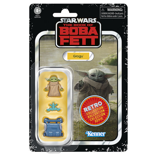 Figurine articulée de Grogu de Star Wars The Book of Boba Fett vue de face avec accessoires